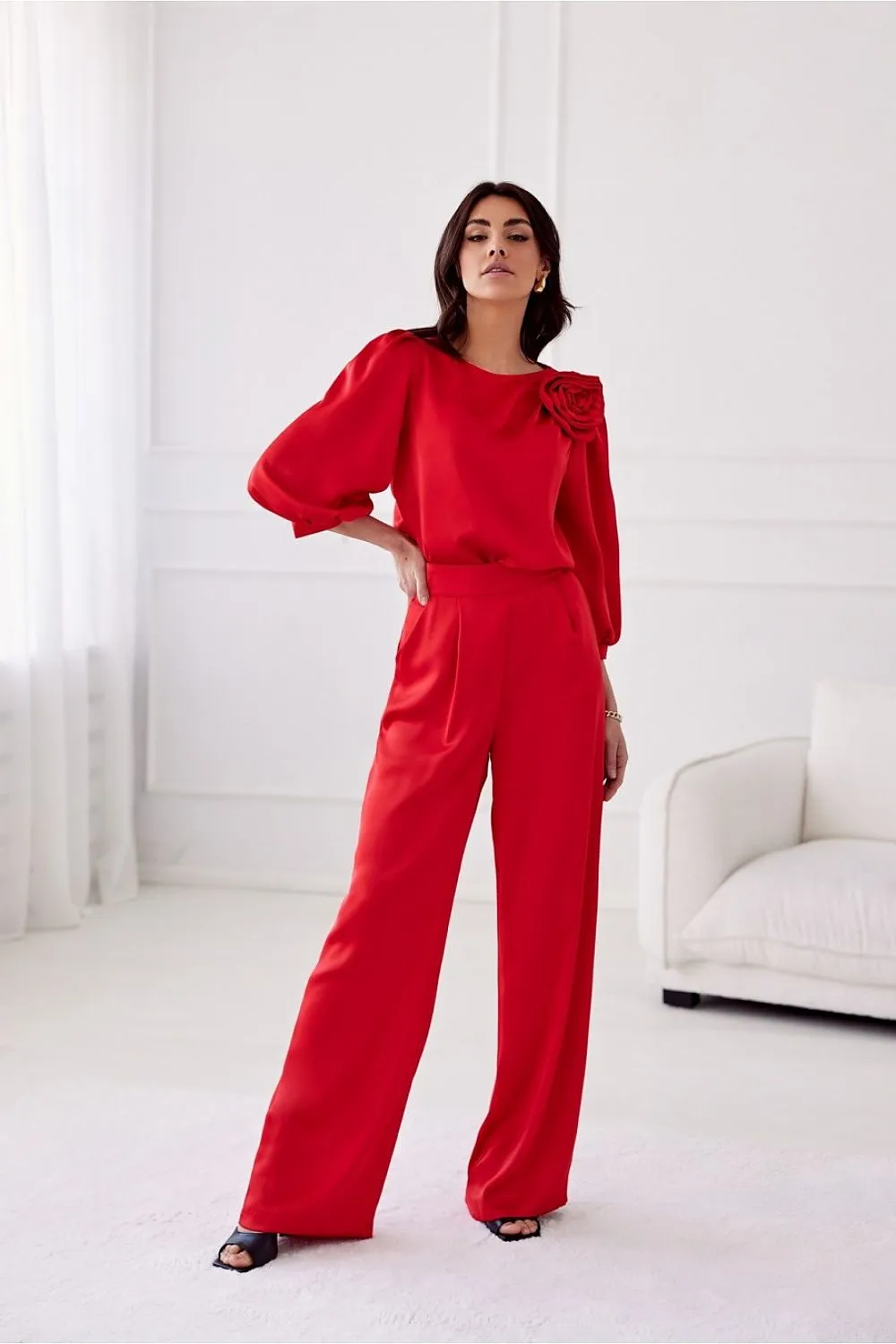 Women delicate satin wide legs pants