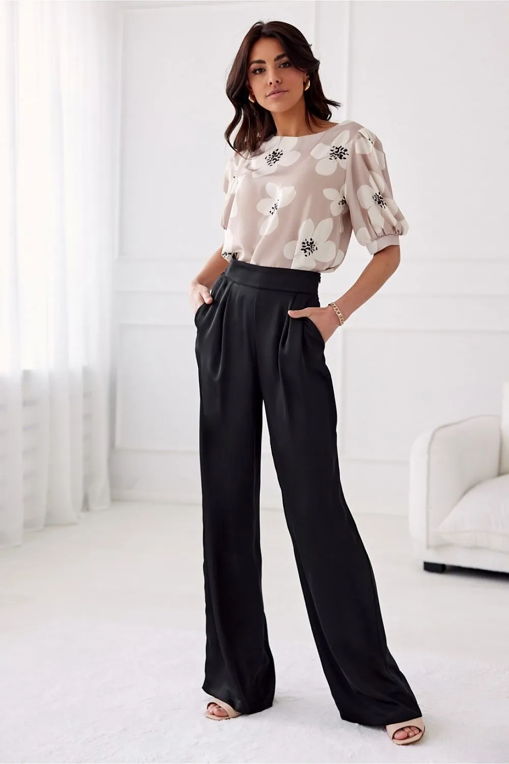 Women delicate satin wide legs pants