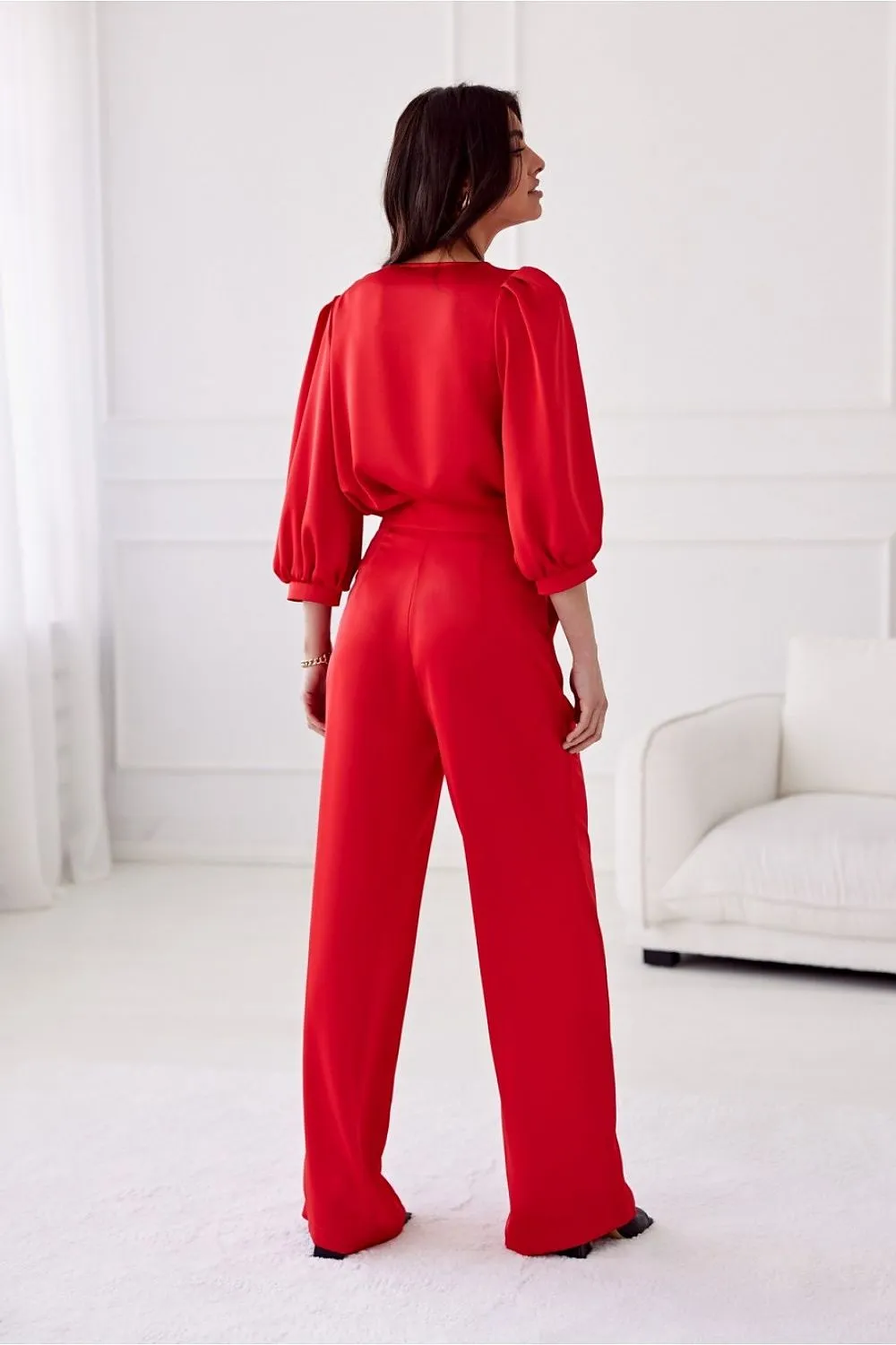 Women delicate satin wide legs pants