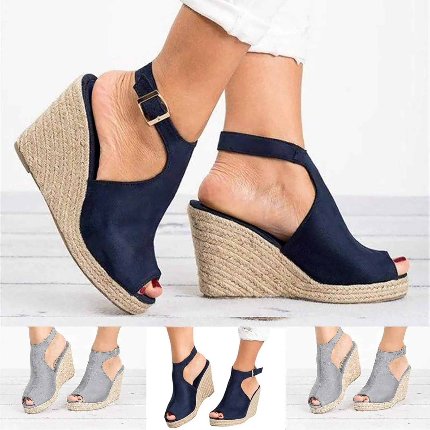 Women Dressy Summer Wedge Sandals, Womens Espadrille Wedge Sandals Open Toe Ankle Strap Platform Wedge High Heels Outdoor Casual Summer Dress Shoes