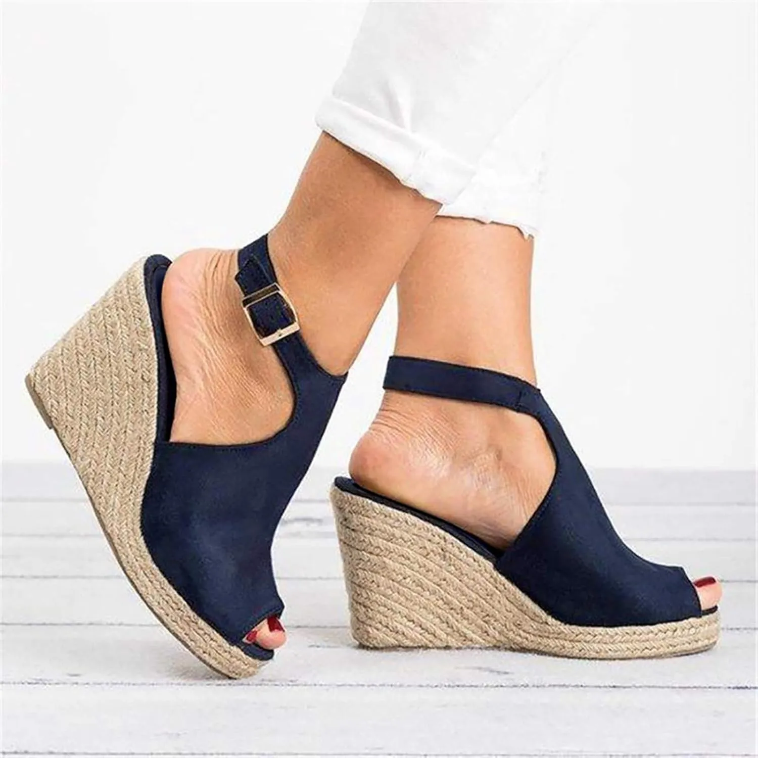 Women Dressy Summer Wedge Sandals, Womens Espadrille Wedge Sandals Open Toe Ankle Strap Platform Wedge High Heels Outdoor Casual Summer Dress Shoes