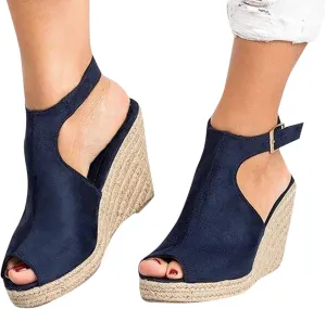 Women Dressy Summer Wedge Sandals, Womens Espadrille Wedge Sandals Open Toe Ankle Strap Platform Wedge High Heels Outdoor Casual Summer Dress Shoes
