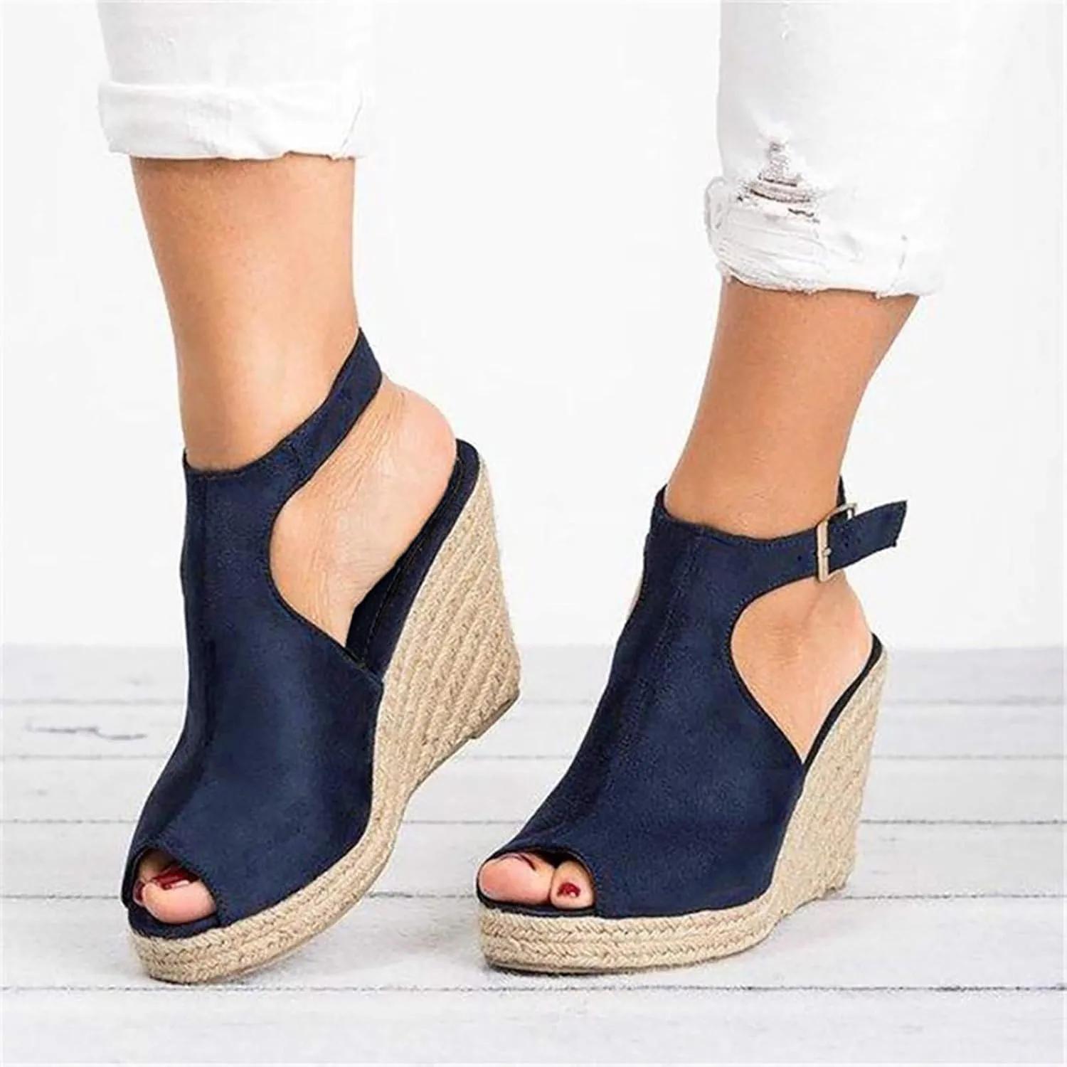 Women Dressy Summer Wedge Sandals, Womens Espadrille Wedge Sandals Open Toe Ankle Strap Platform Wedge High Heels Outdoor Casual Summer Dress Shoes