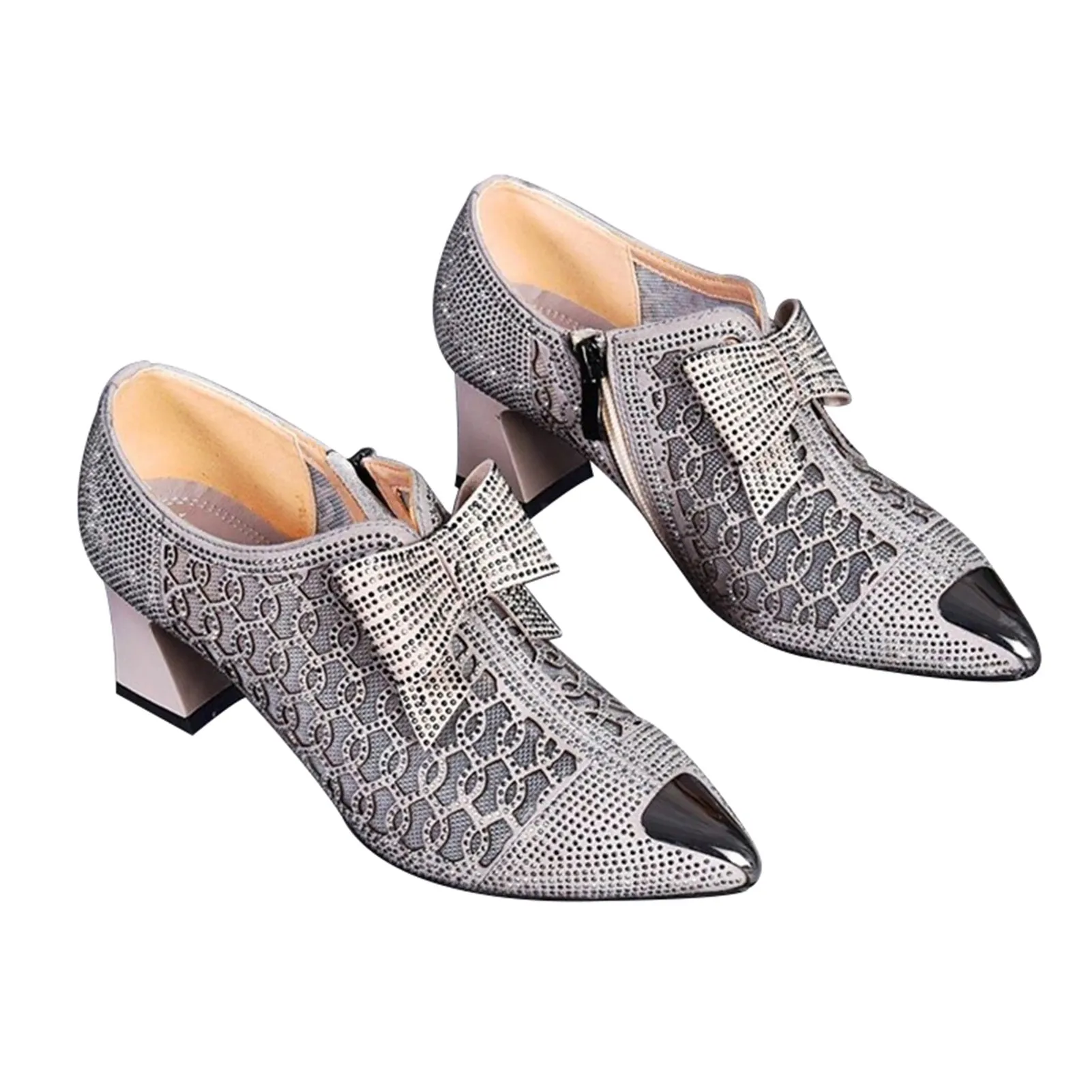 Women Fashion Rhinestone Hollow Chunky  Heeled Sandals