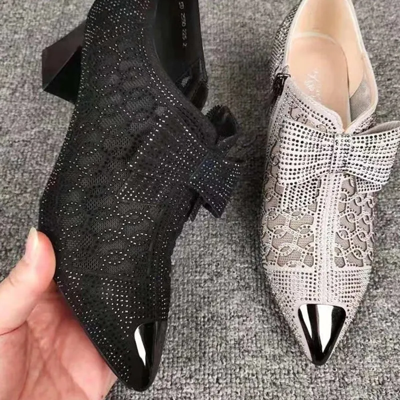 Women Fashion Rhinestone Hollow Chunky  Heeled Sandals