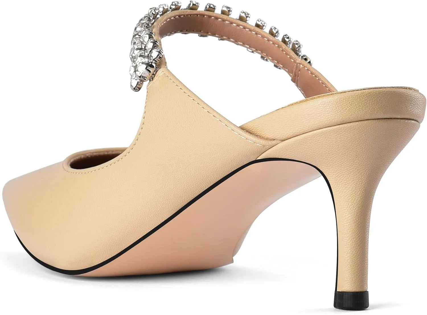 Women Heeled Mules Rhinestone Pointed Toe Stiletto High Heels Slip On Dress Shoes Bridal Evening Formal Wedding