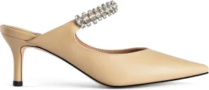 Women Heeled Mules Rhinestone Pointed Toe Stiletto High Heels Slip On Dress Shoes Bridal Evening Formal Wedding