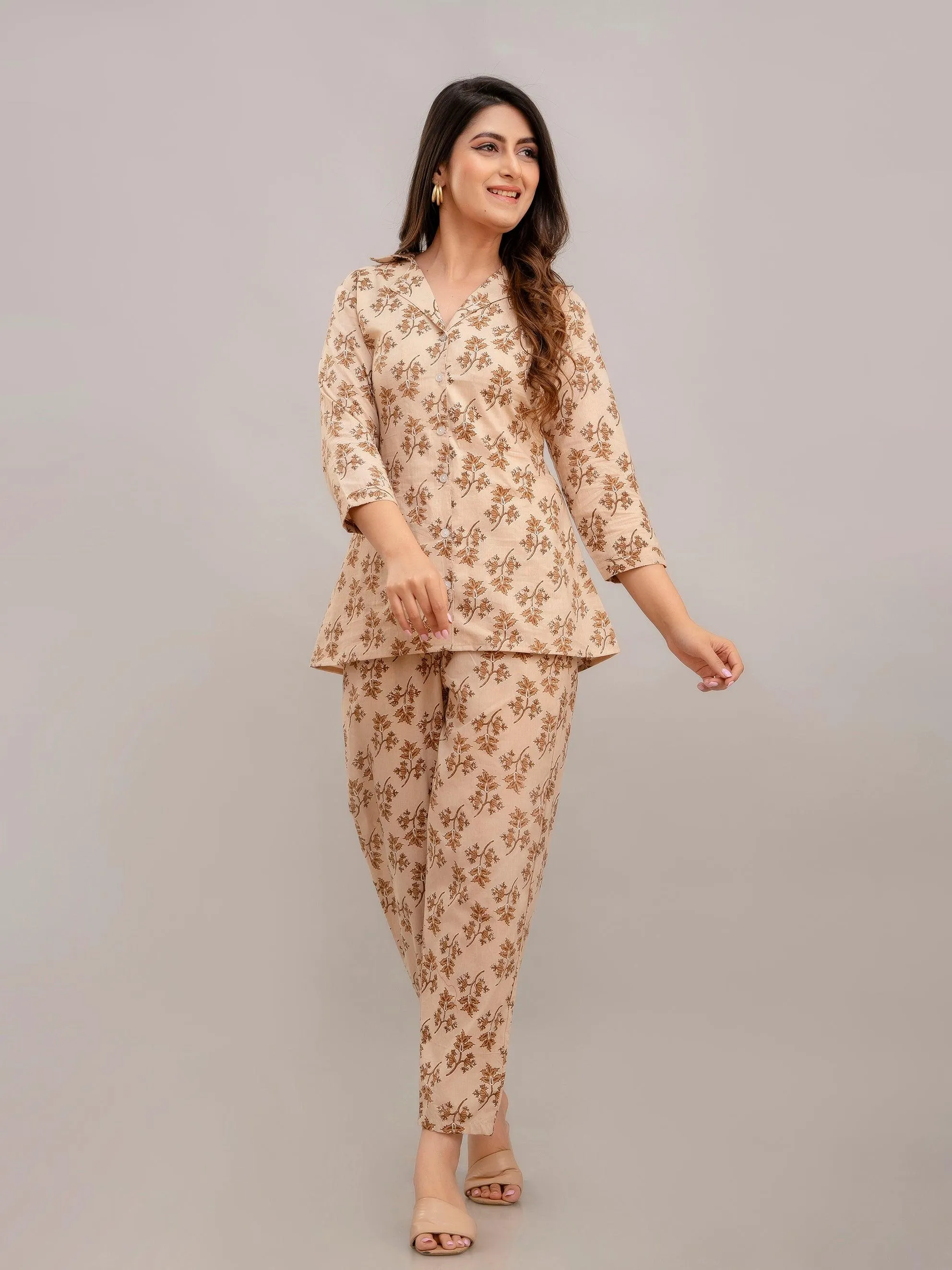 Women Light Fawn Printed Co-ord Set