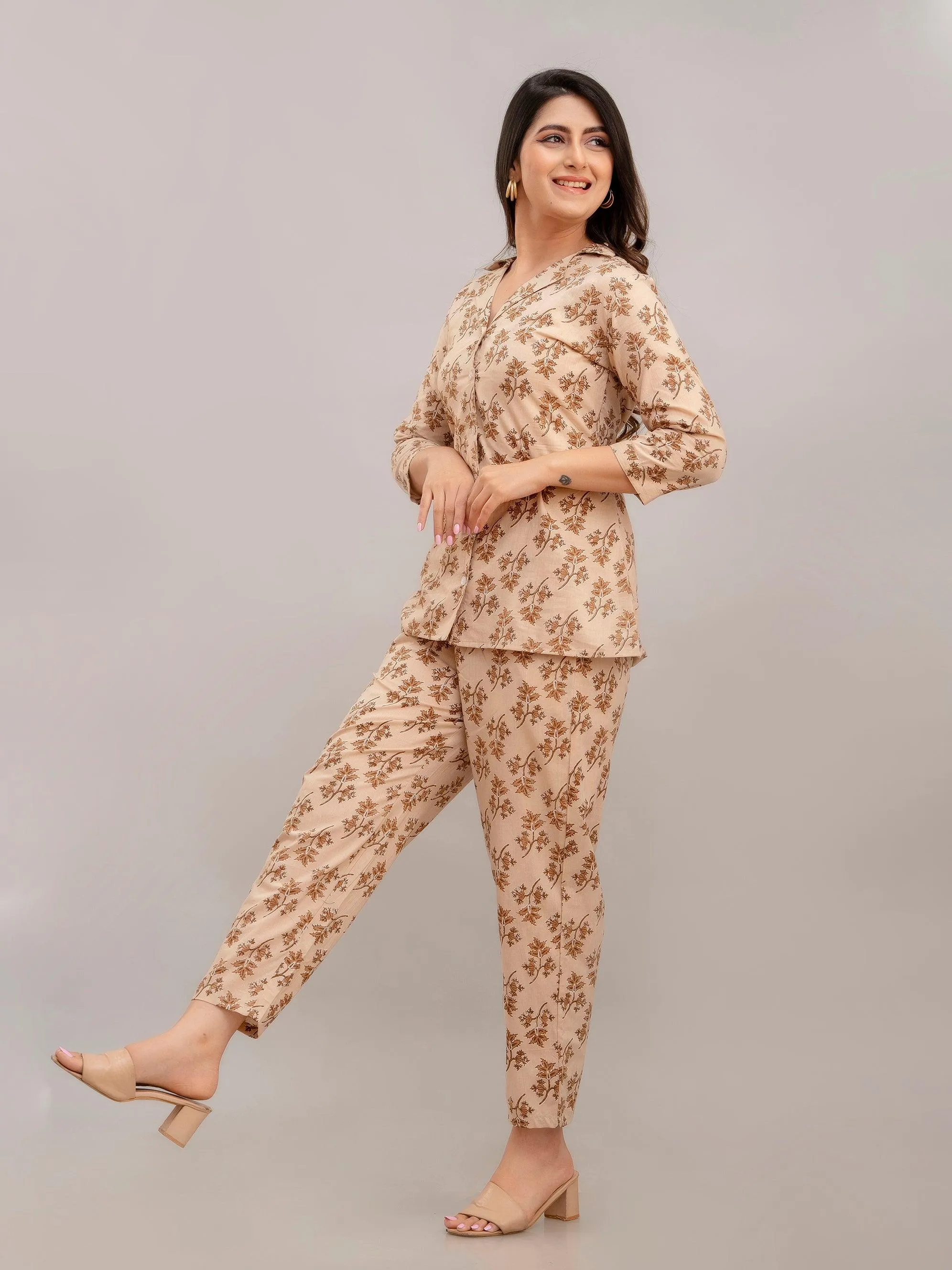 Women Light Fawn Printed Co-ord Set