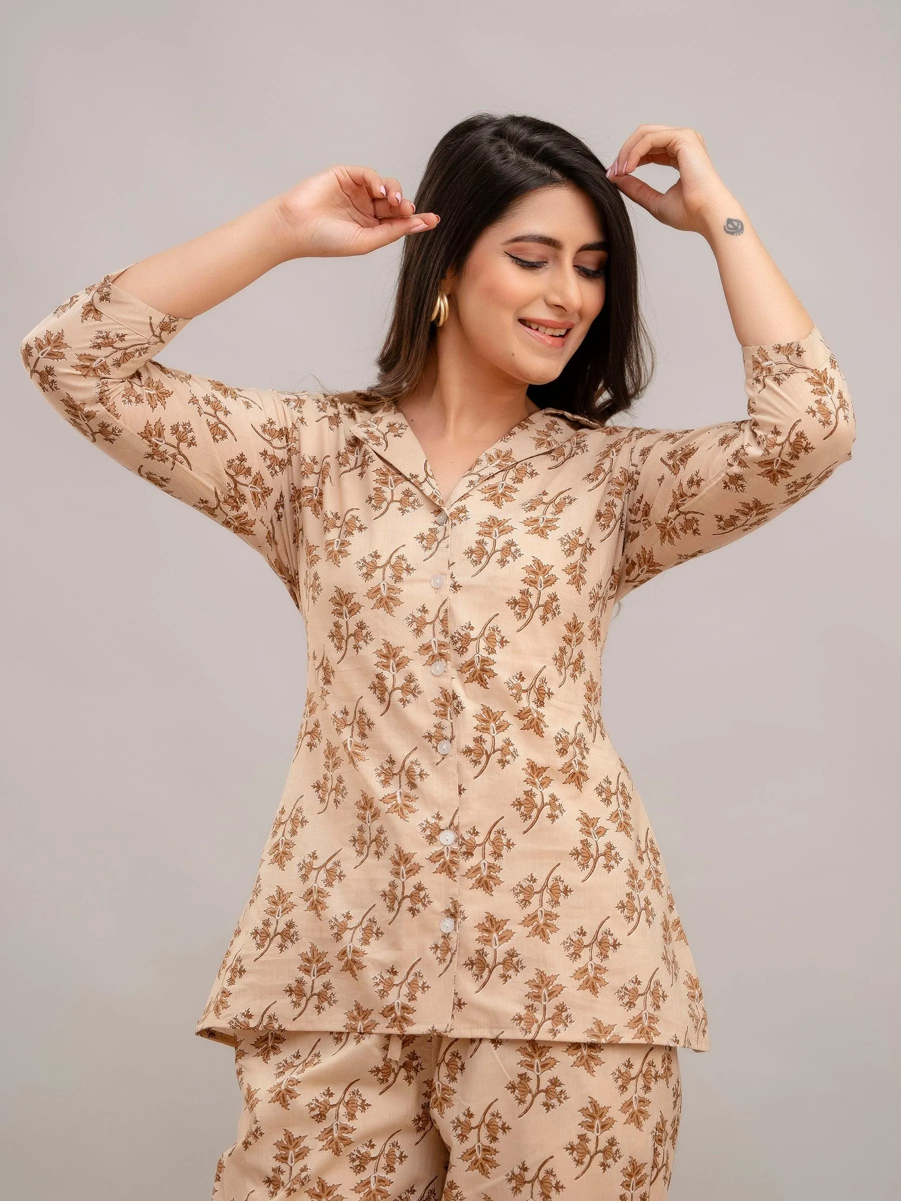 Women Light Fawn Printed Co-ord Set