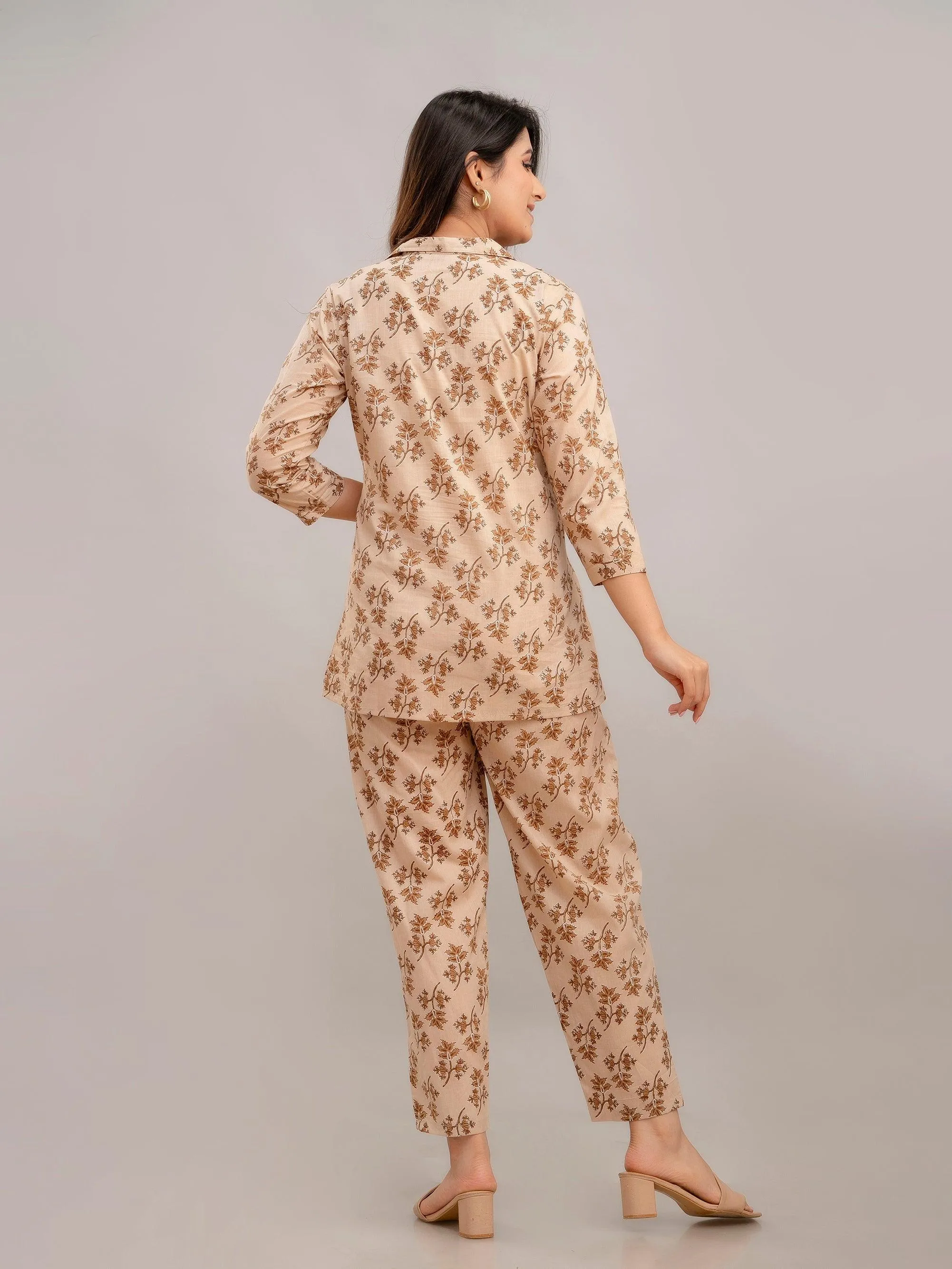 Women Light Fawn Printed Co-ord Set