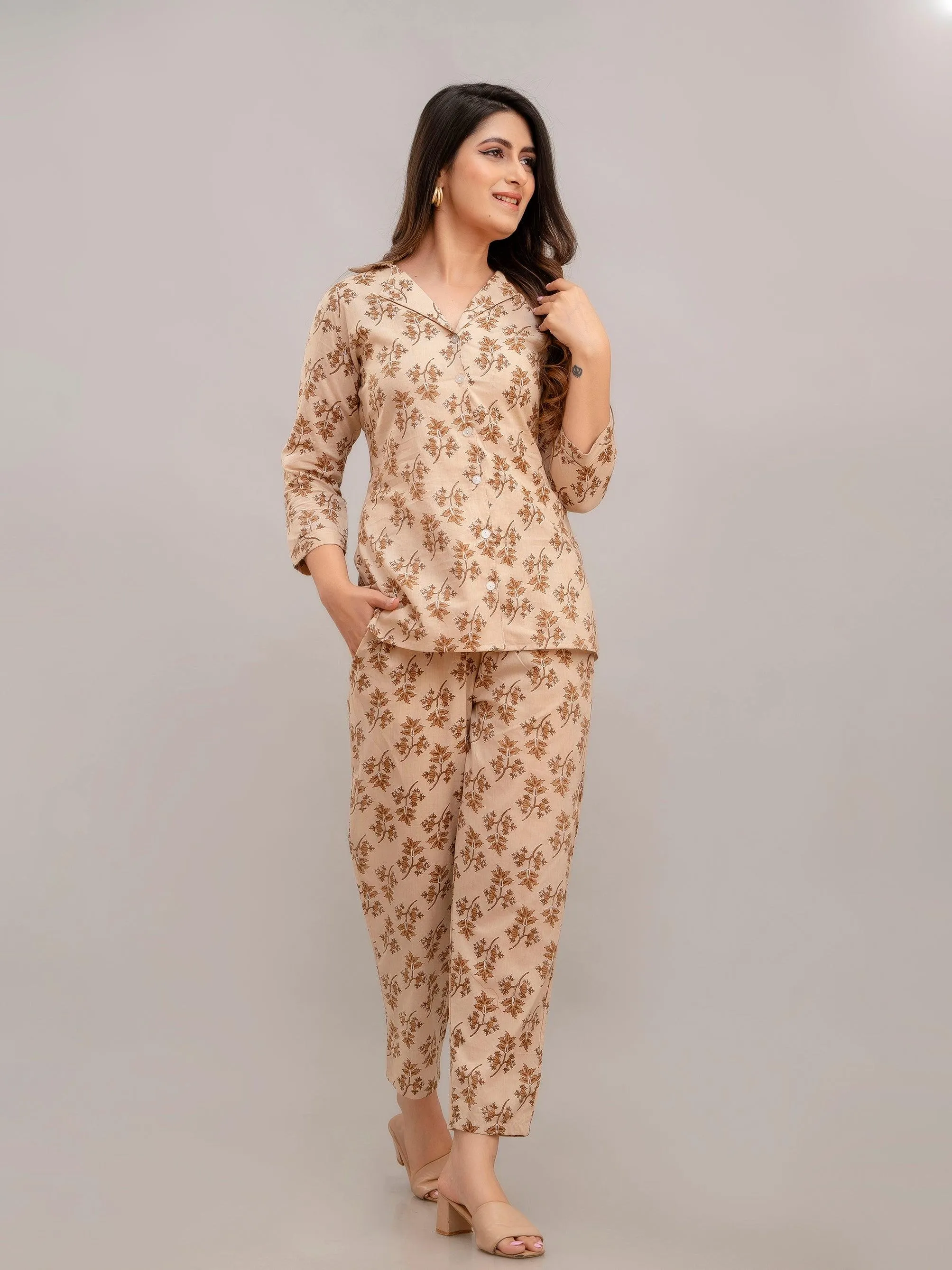 Women Light Fawn Printed Co-ord Set