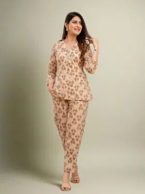 Women Light Fawn Printed Co-ord Set