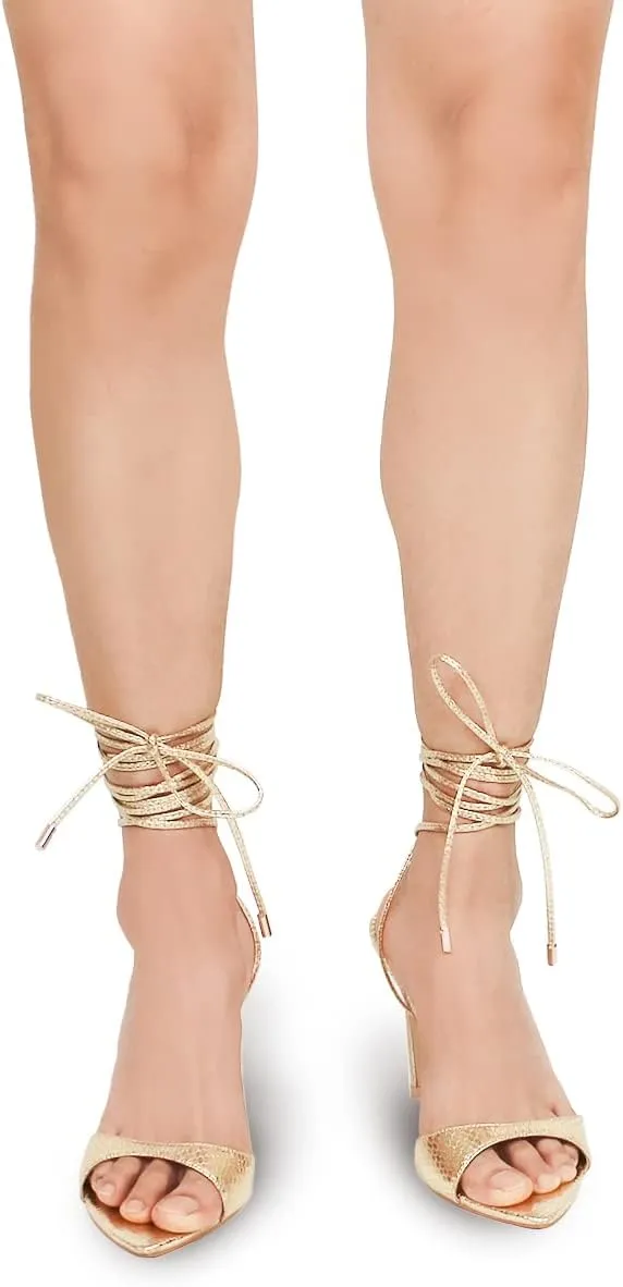 Women Mules High Heel Sandals Pointed Toe Lace Up Stilettos Heels Strappy Ladies Slippers Party Sandals Shoes