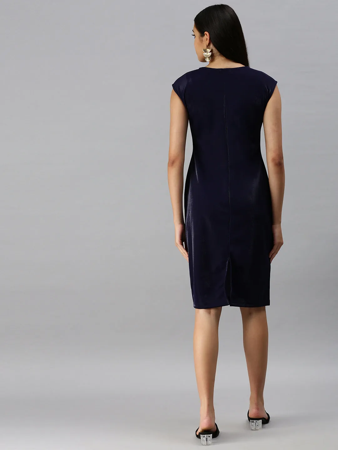 Women Navy Blue Solid A-Line Dress
