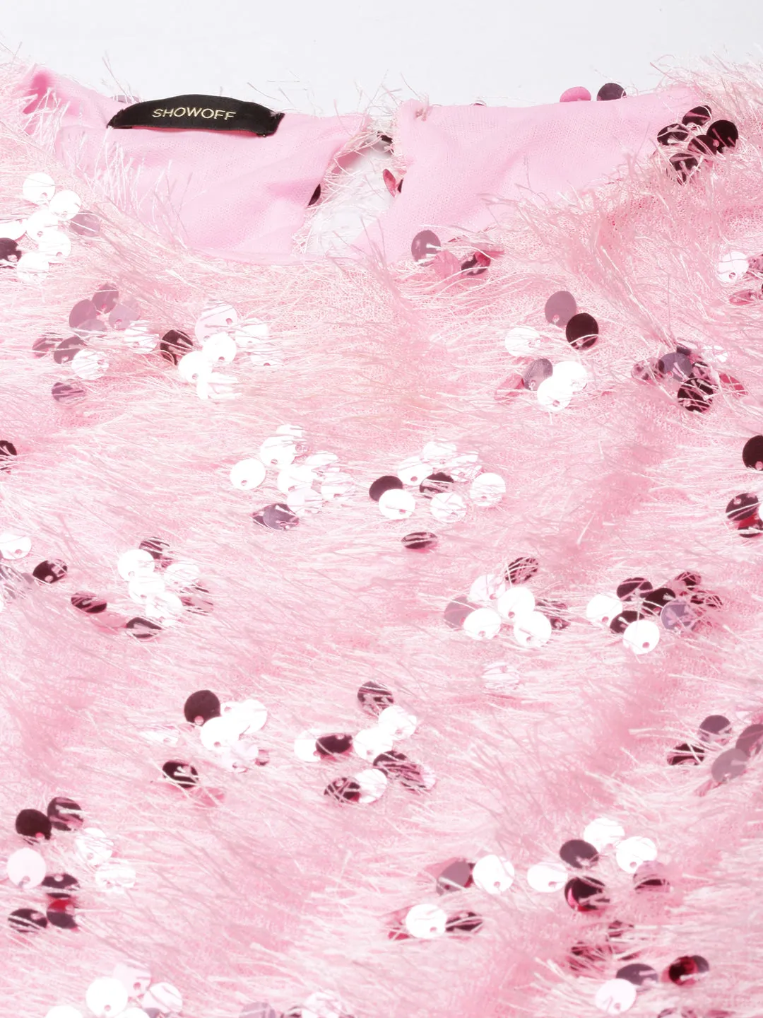Women Pink Embellished Regular Crop Top