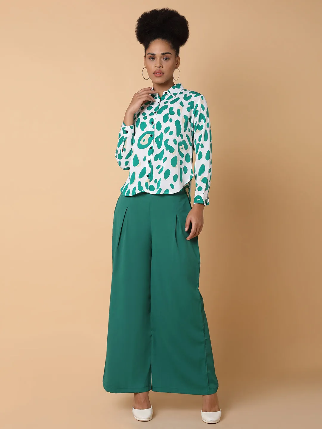 Women Printed Collared Green Co-Ord Set