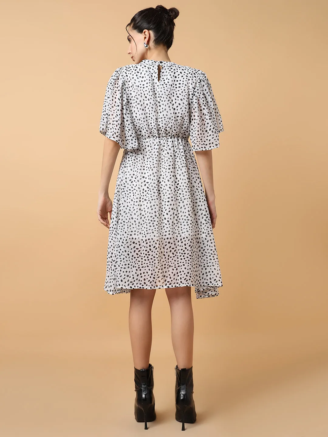 Women Printed Fit and Flare Off White Dress