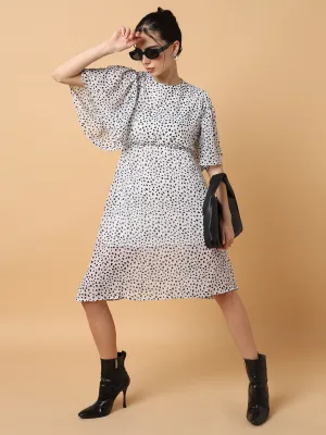 Women Printed Fit and Flare Off White Dress