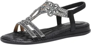 Women Rhinestone Sandals T-Strap Buckle Bohemian Pearl Crystal Flat Trending Sandals for Women 2025