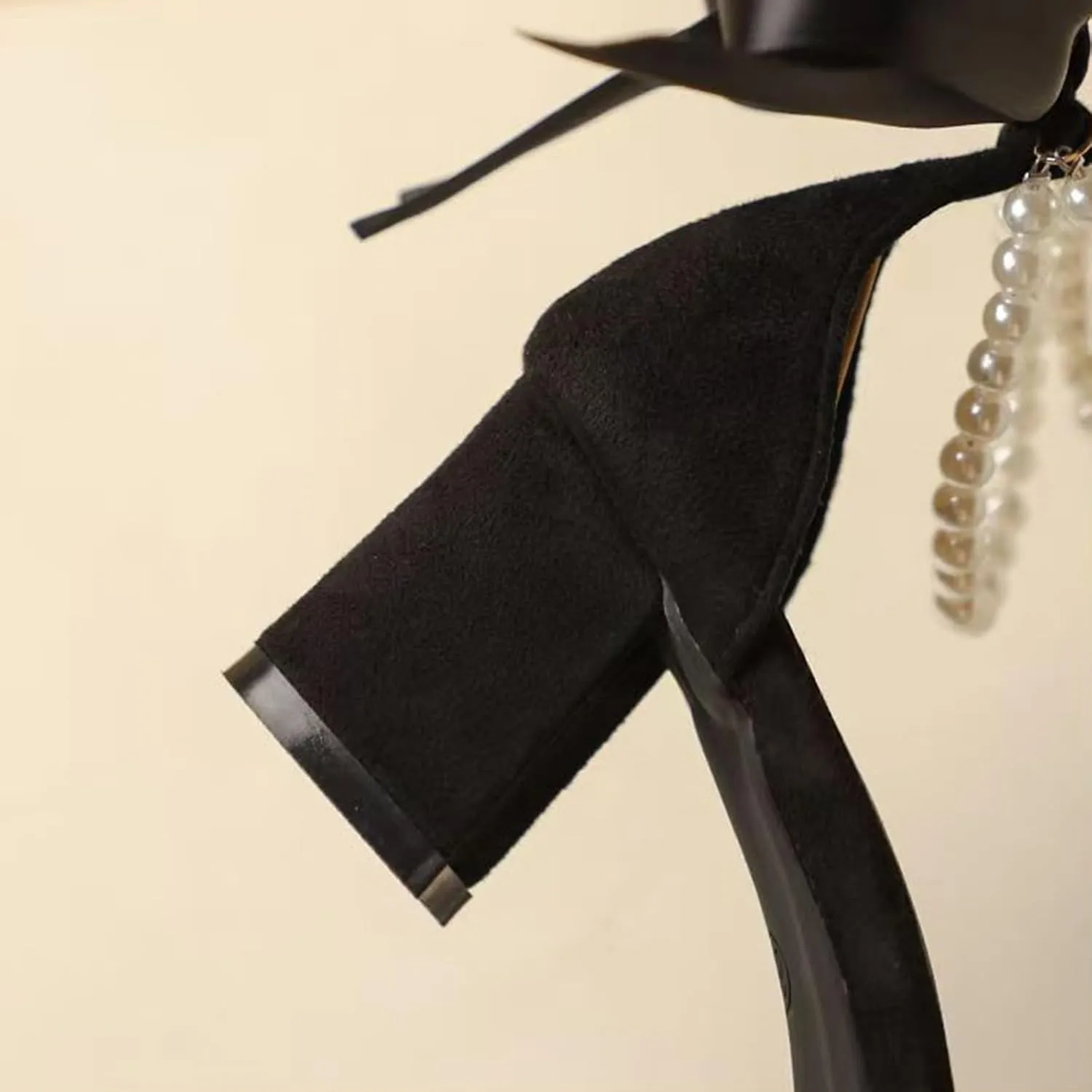 Women Sandals Women Bows Tie High Heels Single Straps Wedding Sandals Pearls Bridal Party Heels