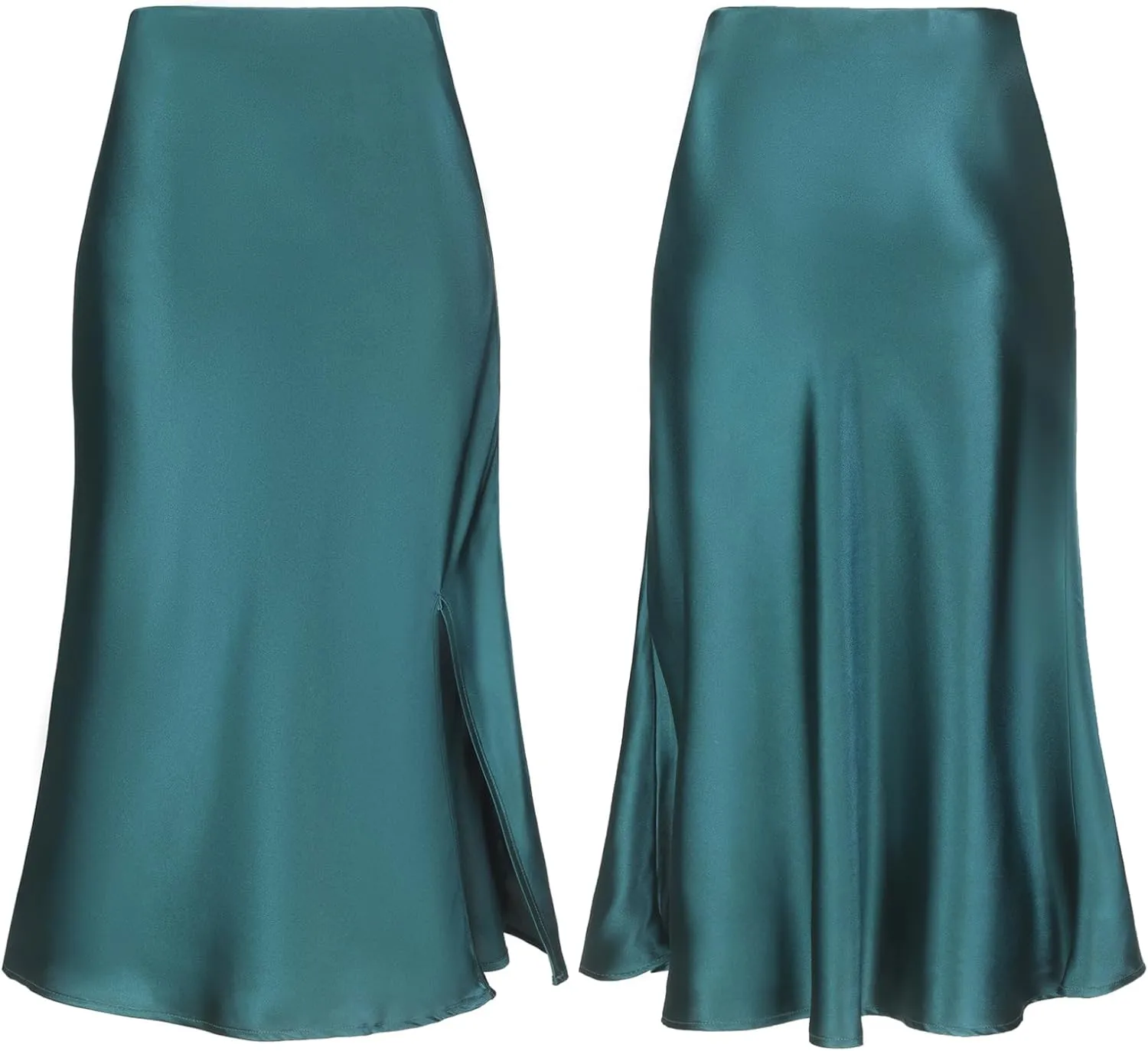 Women Satin Side Split Skirt High Waist Elastic Elegant A Line Midi Skirts for Women
