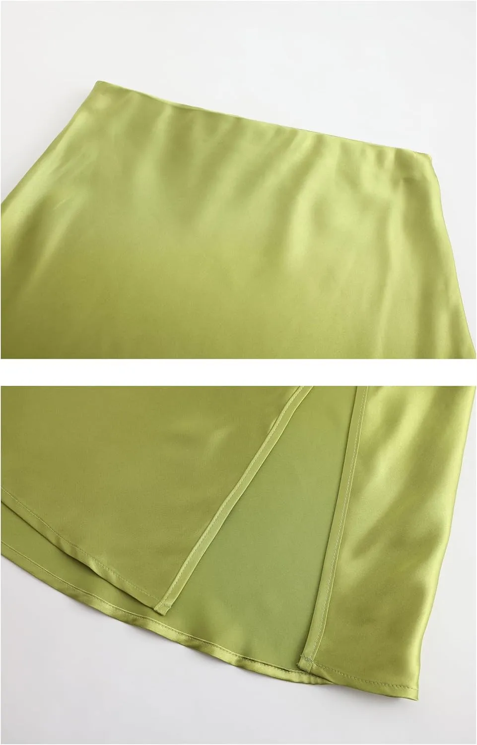 Women Satin Side Split Skirt High Waist Elastic Elegant A Line Midi Skirts for Women