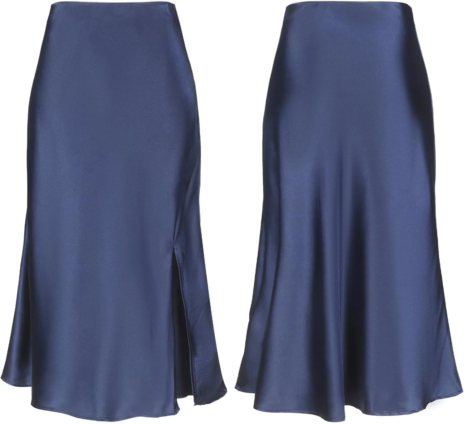 Women Satin Side Split Skirt High Waist Elastic Elegant A Line Midi Skirts for Women