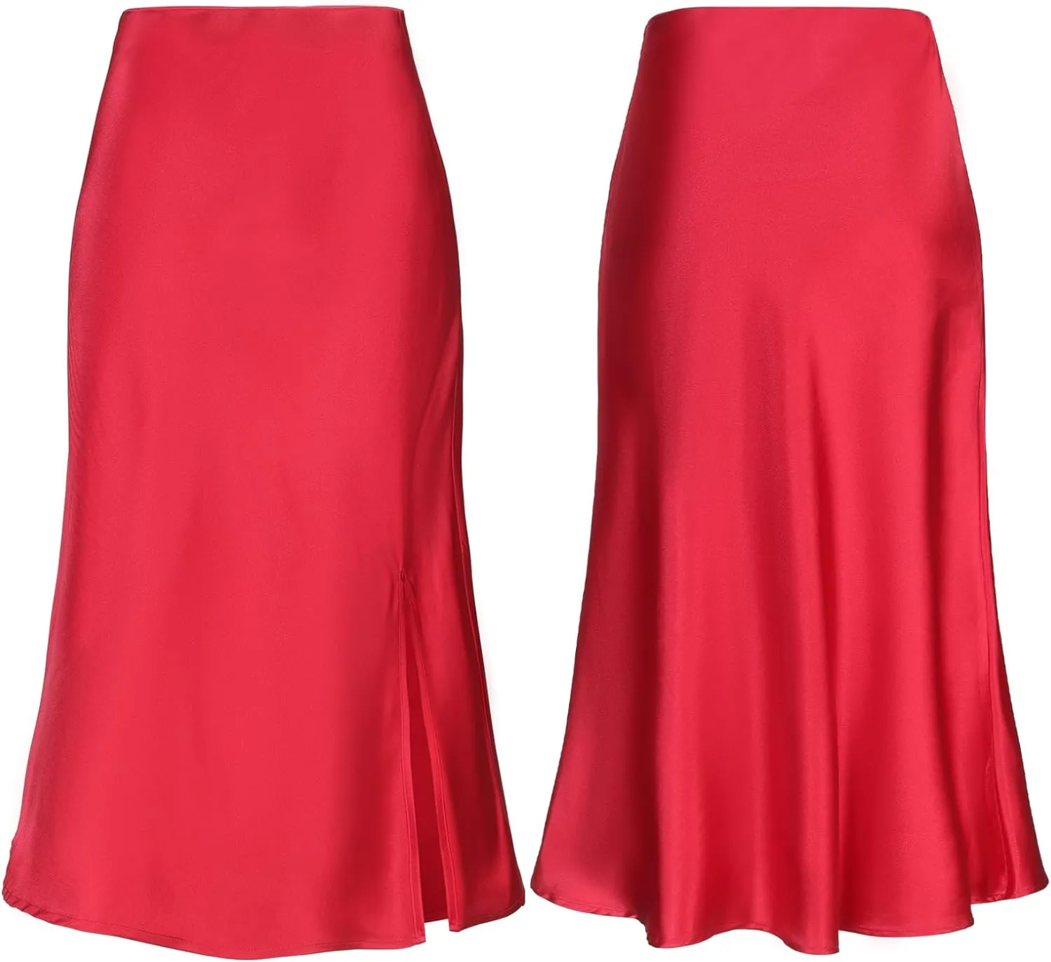 Women Satin Side Split Skirt High Waist Elastic Elegant A Line Midi Skirts for Women