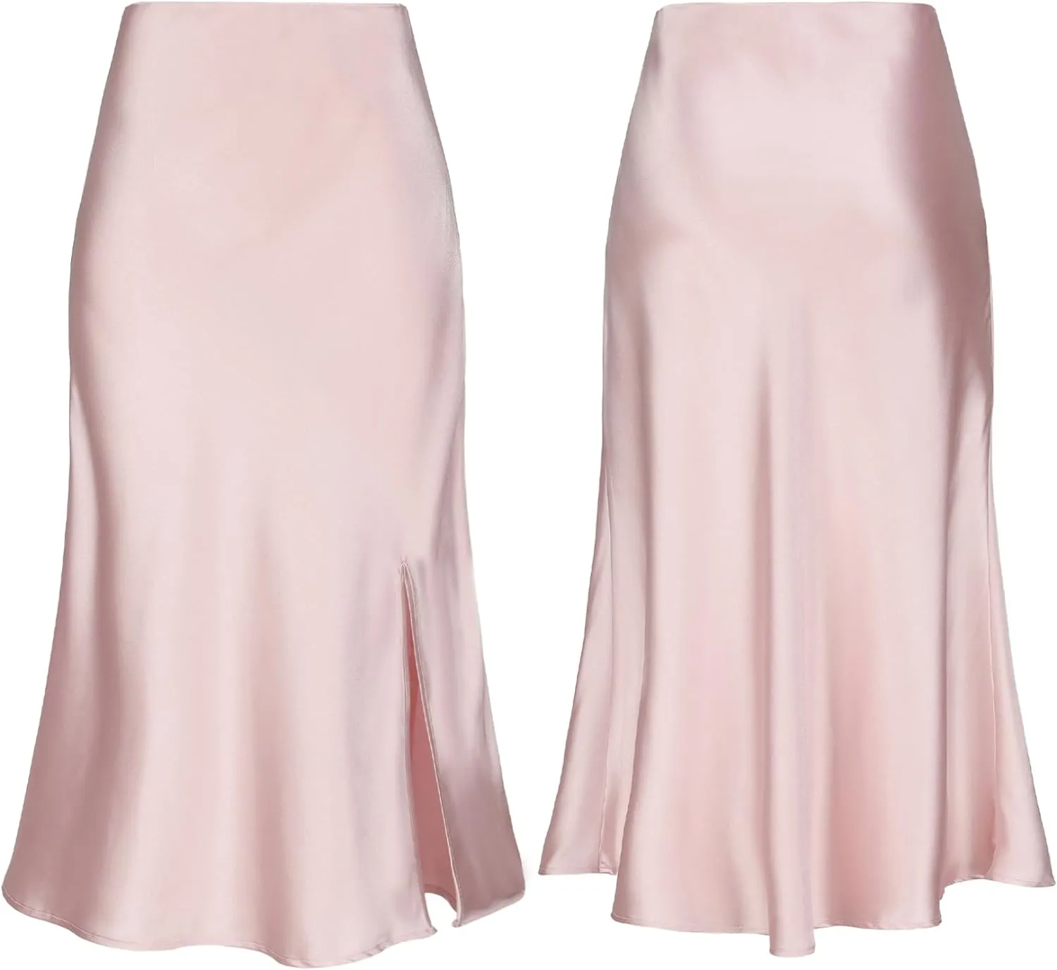 Women Satin Side Split Skirt High Waist Elastic Elegant A Line Midi Skirts for Women