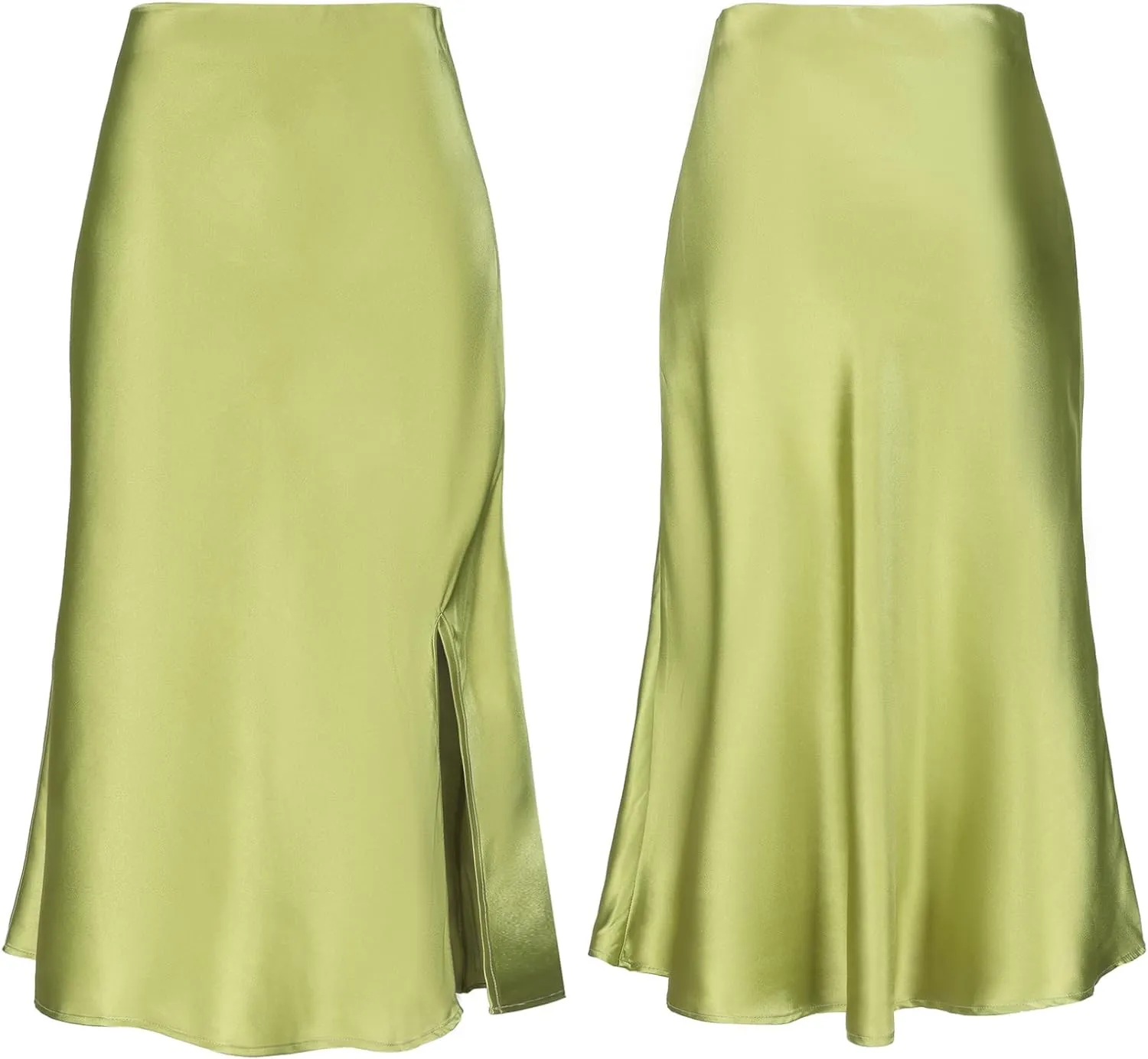 Women Satin Side Split Skirt High Waist Elastic Elegant A Line Midi Skirts for Women
