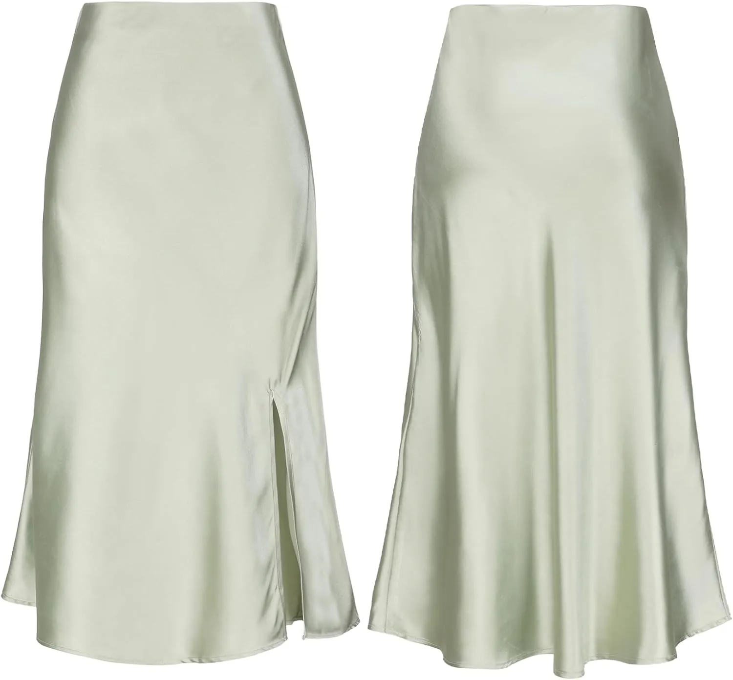 Women Satin Side Split Skirt High Waist Elastic Elegant A Line Midi Skirts for Women