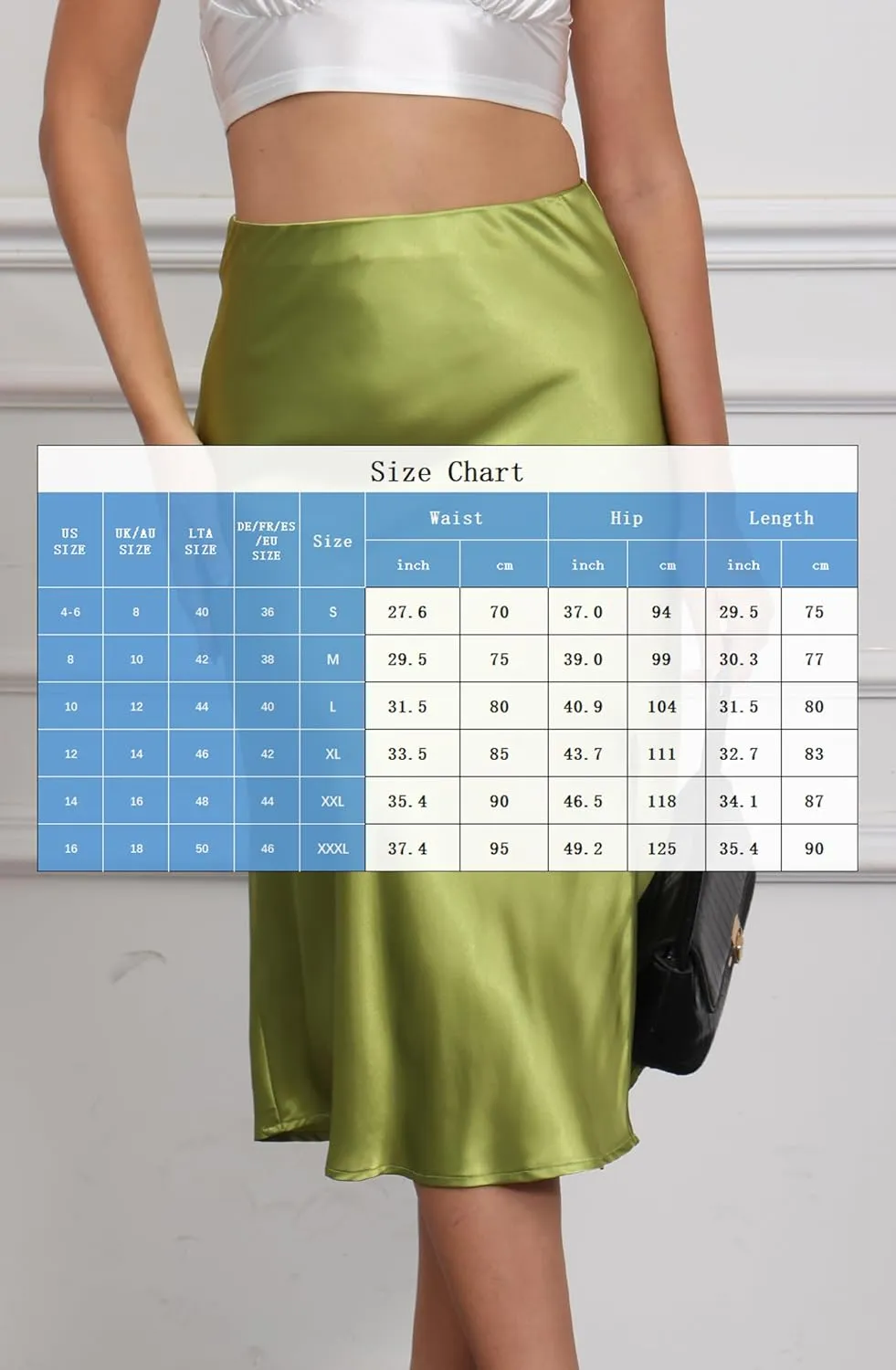 Women Satin Side Split Skirt High Waist Elastic Elegant A Line Midi Skirts for Women