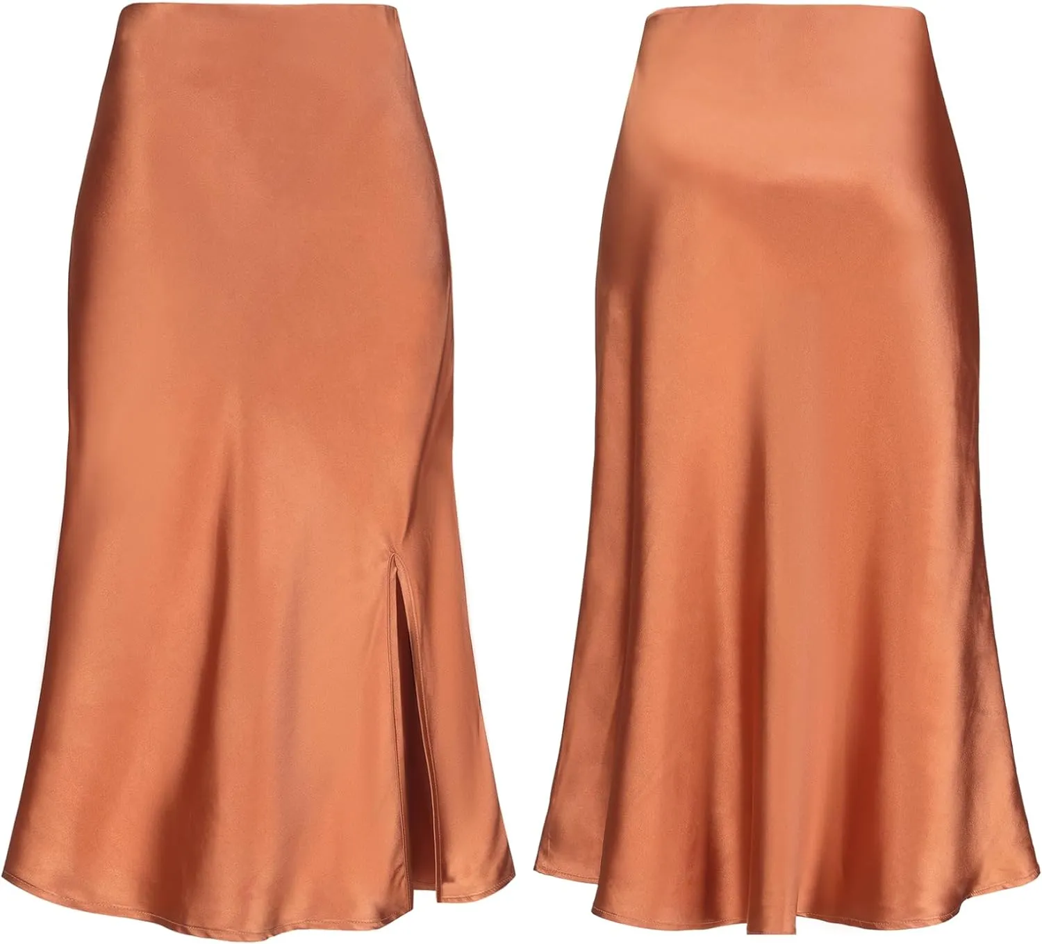 Women Satin Side Split Skirt High Waist Elastic Elegant A Line Midi Skirts for Women