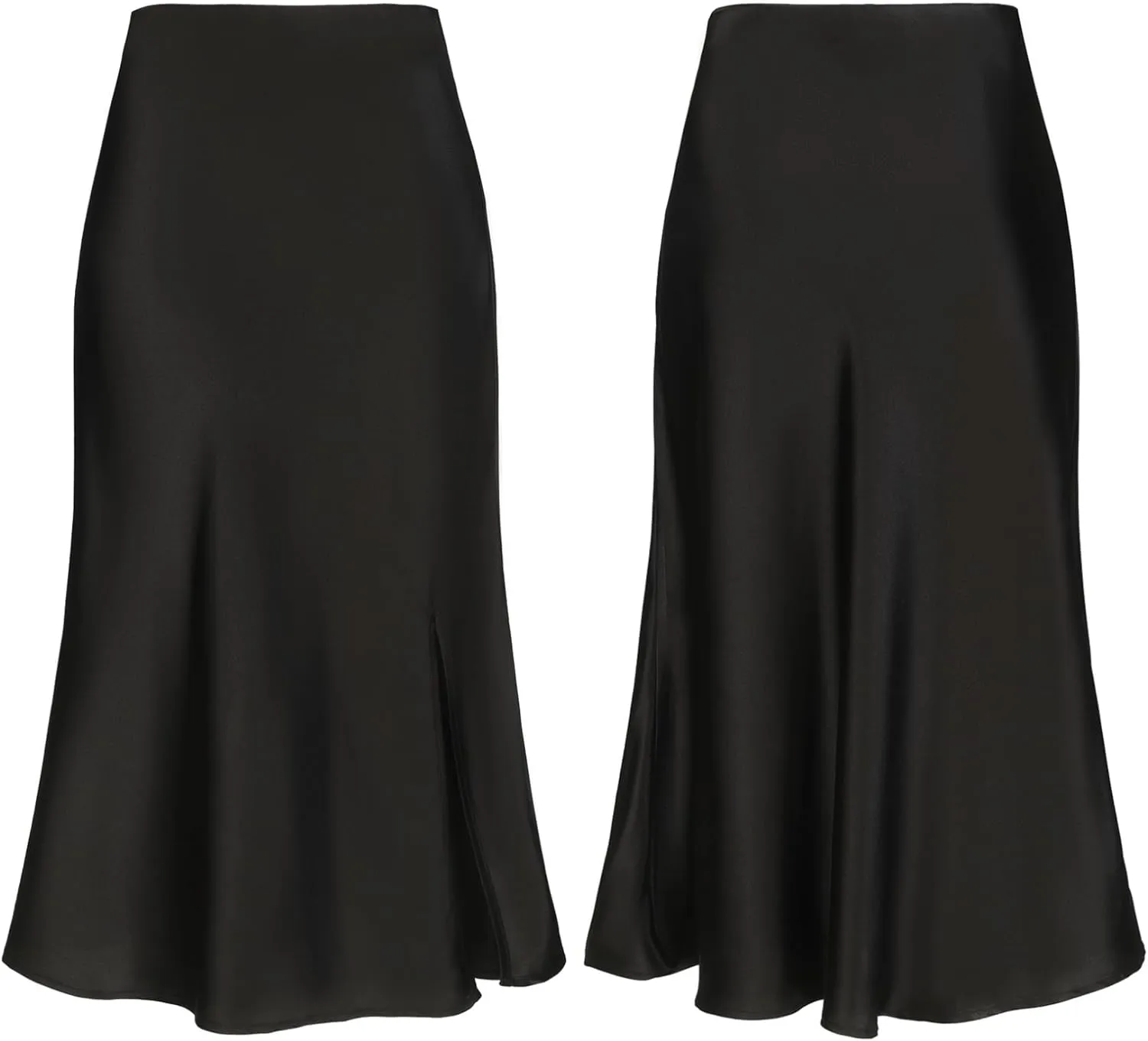 Women Satin Side Split Skirt High Waist Elastic Elegant A Line Midi Skirts for Women