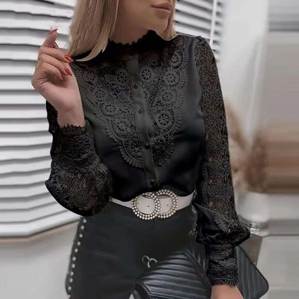 Women Sexy White Lace Patchwork Blouse
