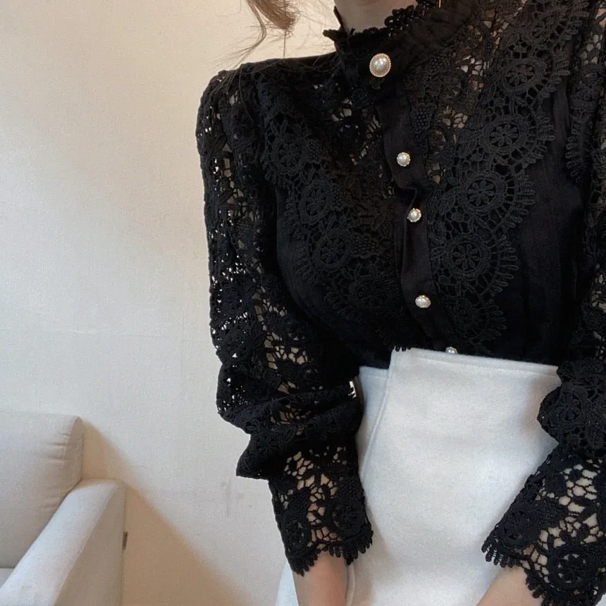 Women Sexy White Lace Patchwork Blouse