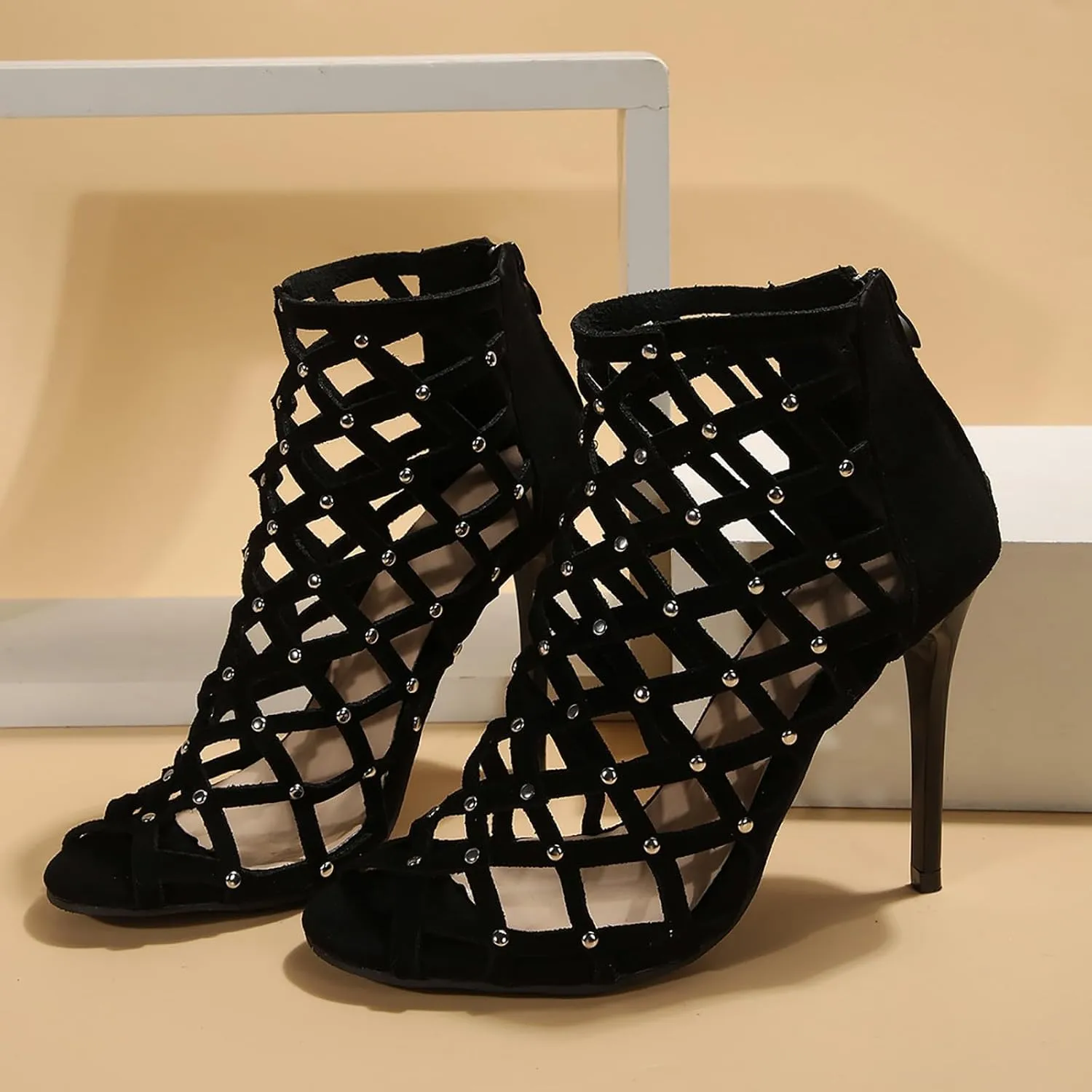 Women Shoes Fashionable Fish Mouth High Heels Stiletto Heel Hollow Sandals Back Zipper Women Sandals