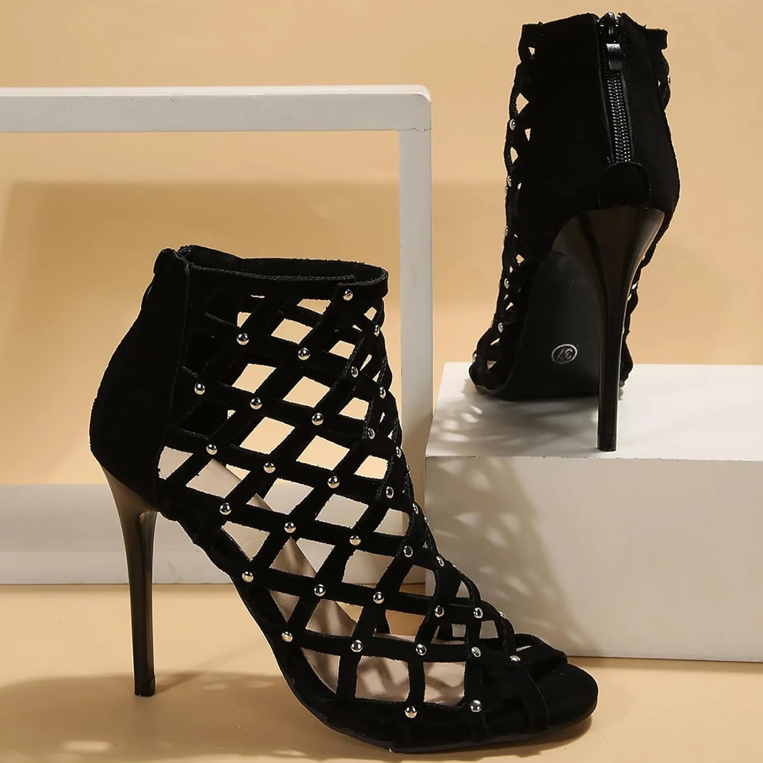 Women Shoes Fashionable Fish Mouth High Heels Stiletto Heel Hollow Sandals Back Zipper Women Sandals