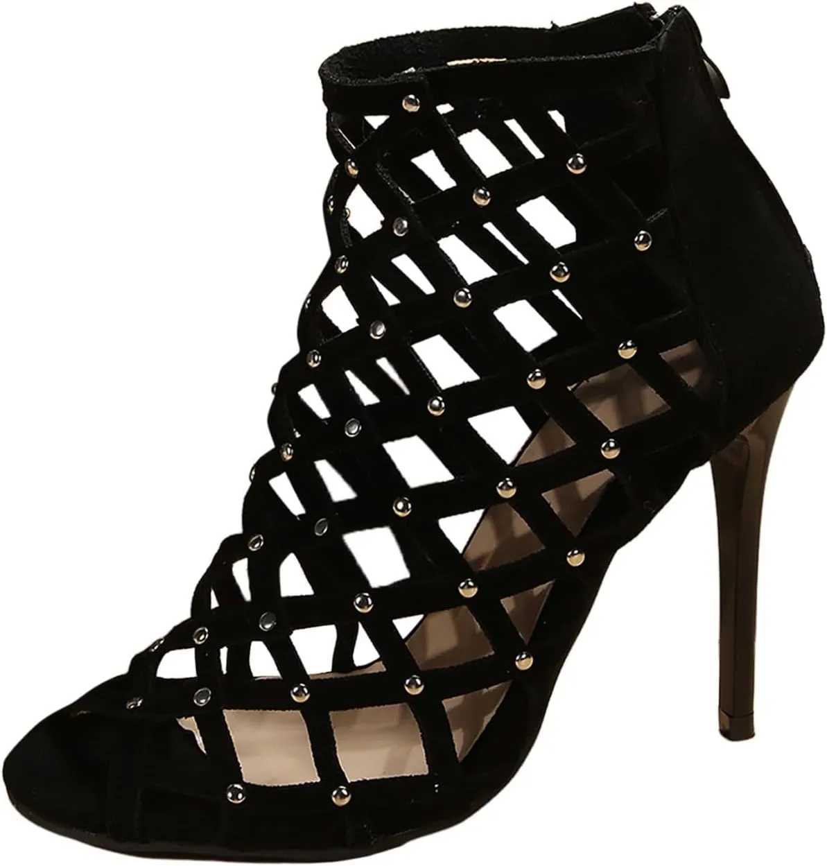 Women Shoes Fashionable Fish Mouth High Heels Stiletto Heel Hollow Sandals Back Zipper Women Sandals