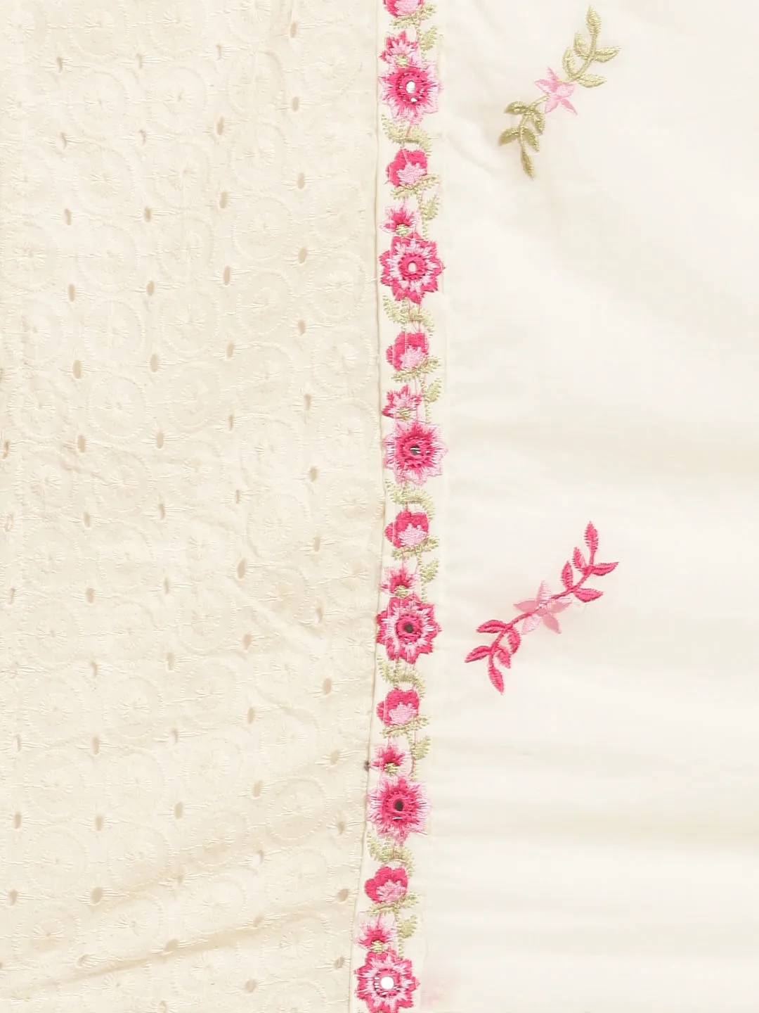 Women Straight Cream Floral Kurta and Trousers Set Comes With Dupatta