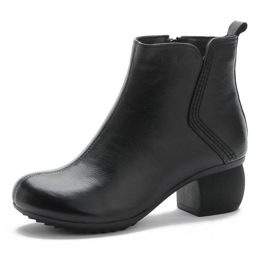 Women Vintage Style Genuine Leather Flat Soft Cowhide Booties