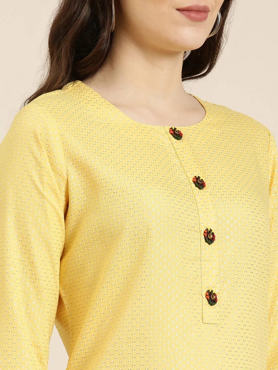Women Yellow Floral Straight Kurta