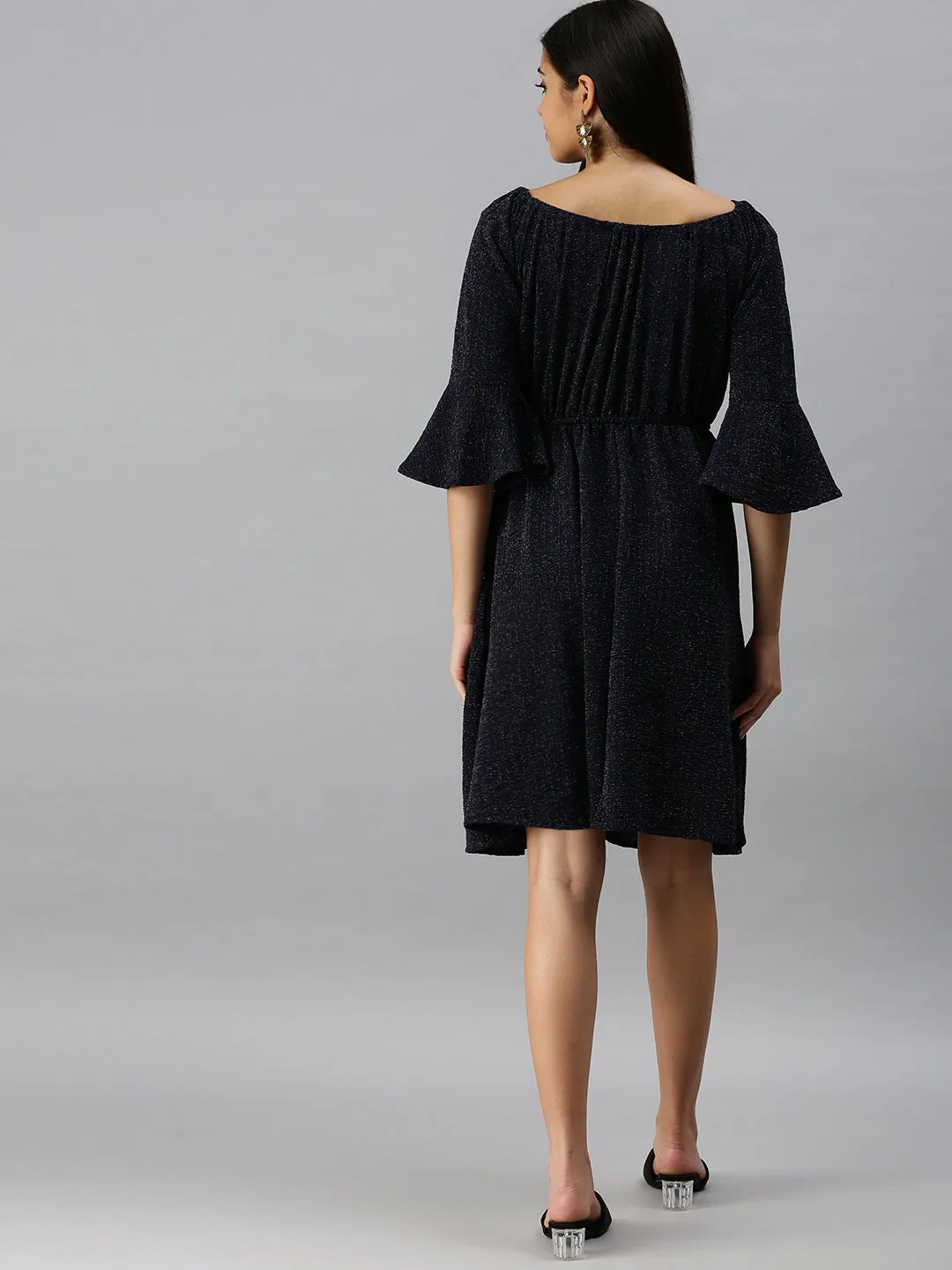 Women's A-Line Navy Blue Solid Dress