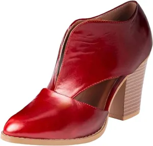 Womens Ankle Boots Chunky Stacked Heel Cut Out Pointed Toe Faux Leather Booties Slide Sandals Women Heel Sandals