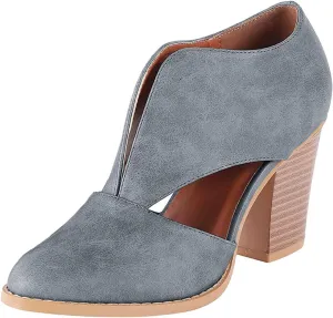 Womens Ankle Boots Chunky Stacked Heel Cut Out Pointed Toe Faux Leather Booties Slide Sandals Women Heel Sandals