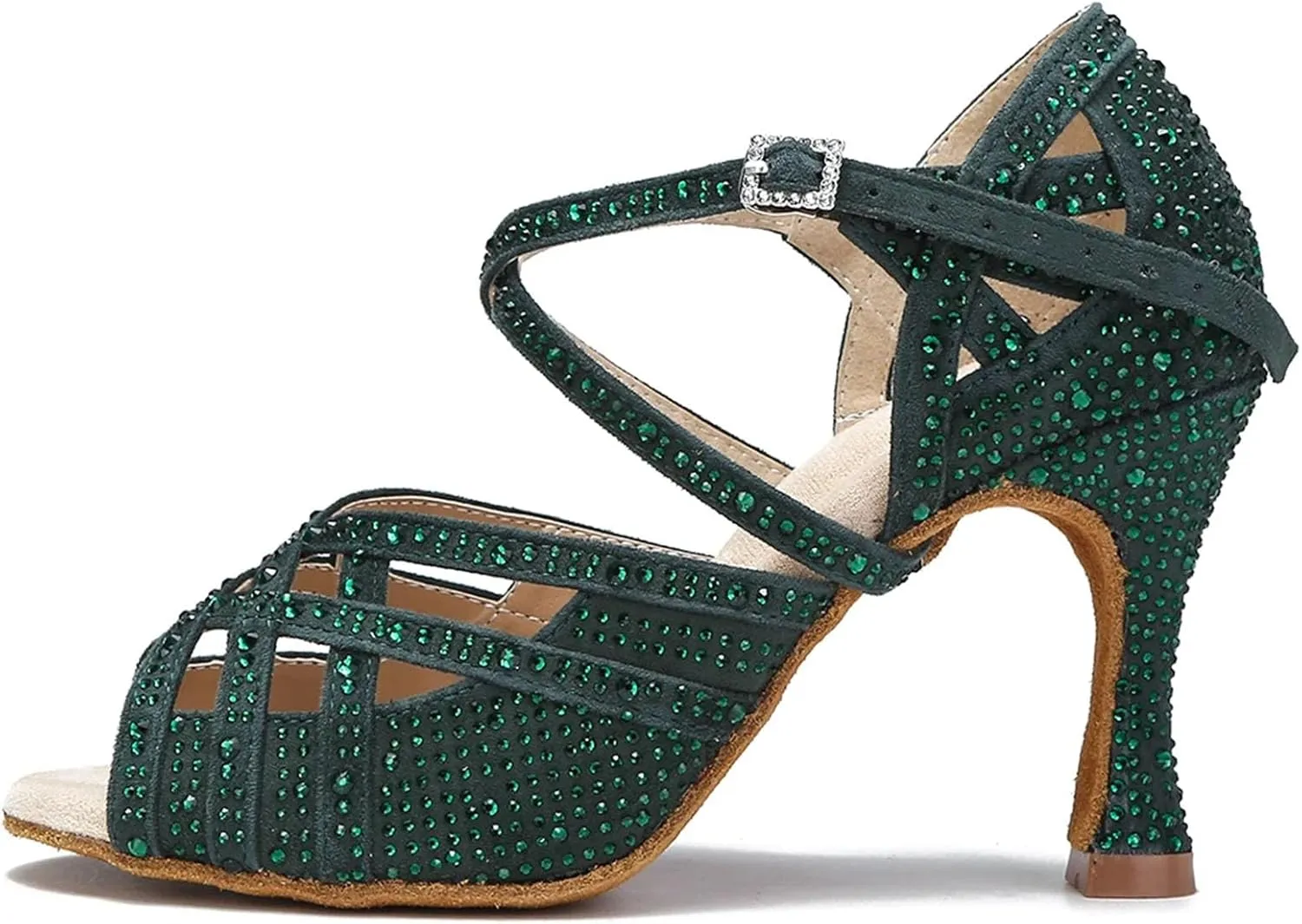 Women's Bachata Dance Sandals - Rhinestone Salsa Tango Party Heels (8.5CM/3.35")