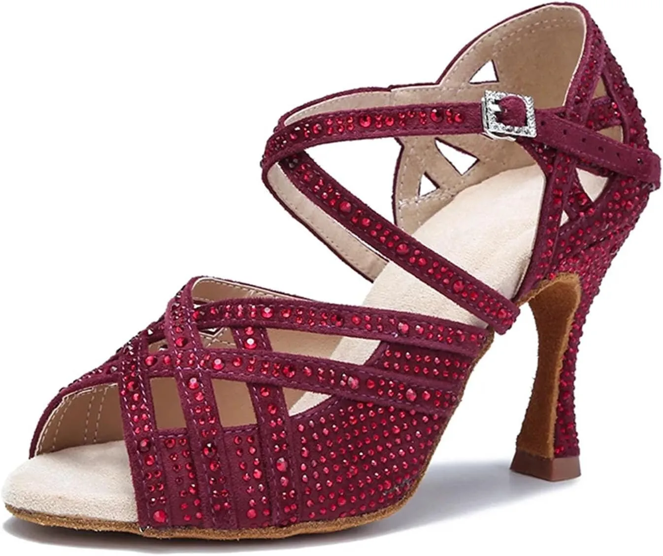 Women's Bachata Dance Sandals - Rhinestone Salsa Tango Party Heels (8.5CM/3.35")