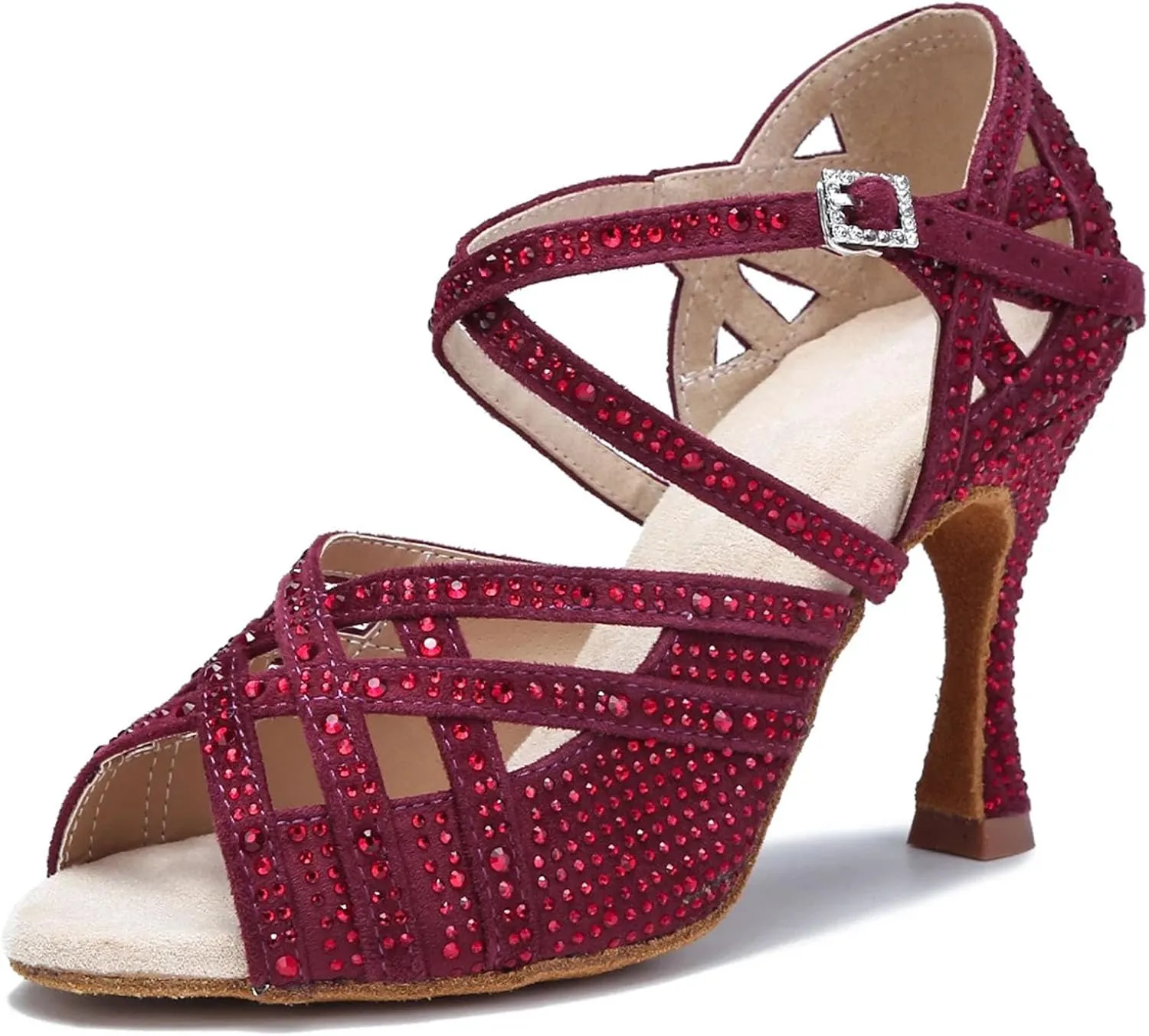 Women's Bachata Dance Sandals - Rhinestone Salsa Tango Party Heels (8.5CM/3.35")