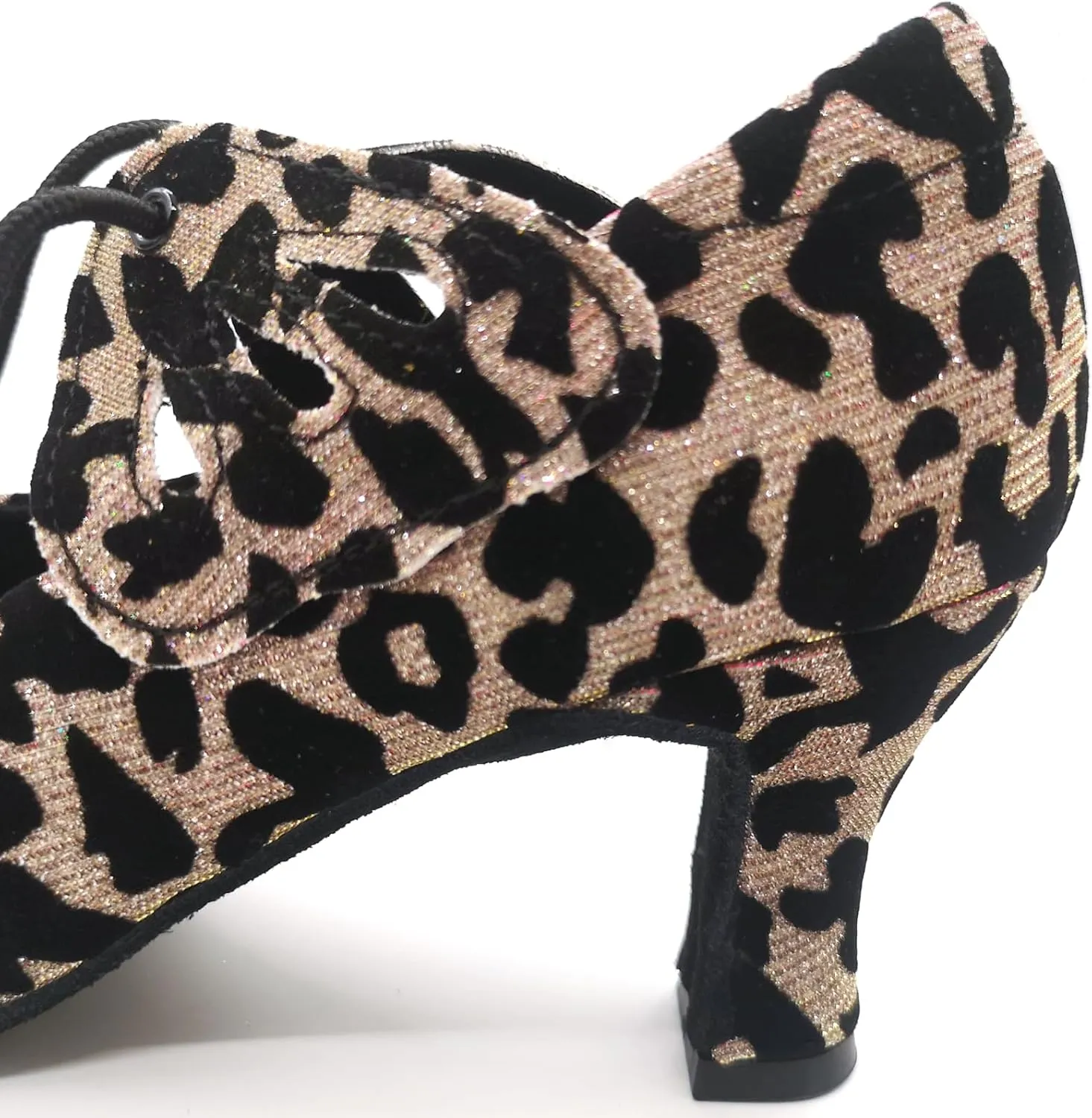 Women's Ballroom Dance Shoes Leopard Glitter Salsa Latin Heels Closed Toe Dress Wedding Party Heels